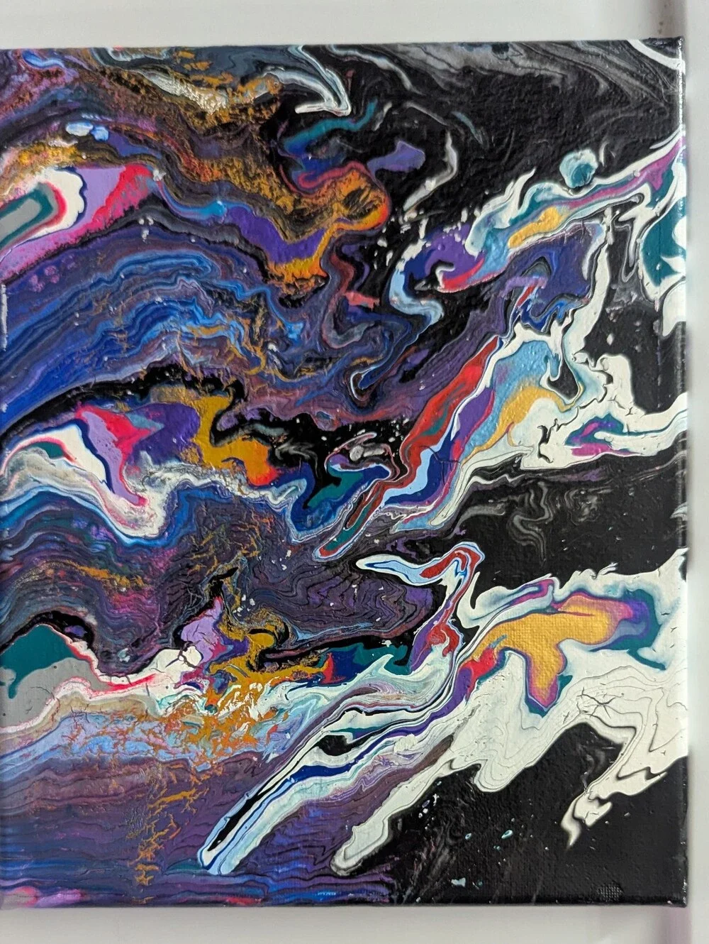 Abstract Fluid Pour Painting Blue Black Acrylic 8